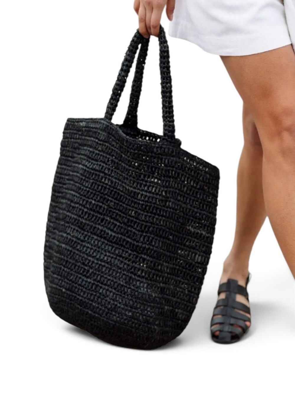 Jenni Kayne Woven Raffia Tote Bag In Black - Picture 2 of 8